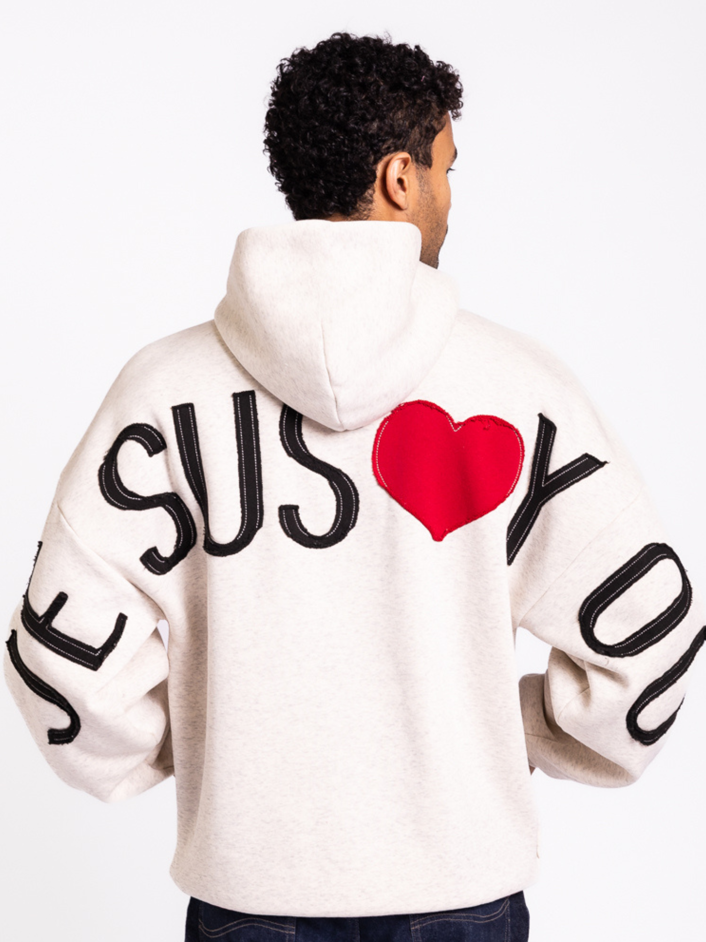 Kingdom Essential Patchwork Hoodie - Jesus Loves You Oatmeal