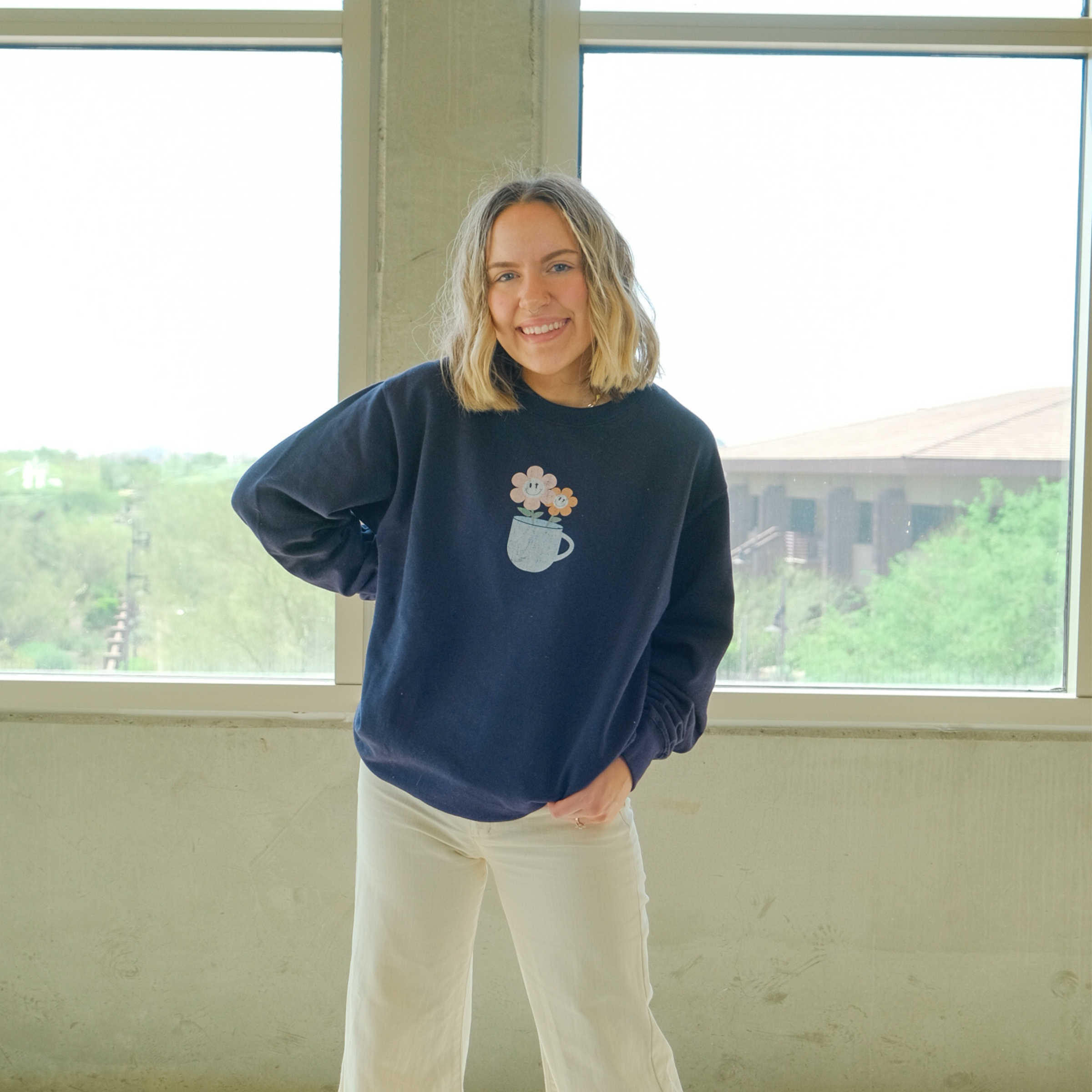 Good News Crew Neck Sweater - Navy