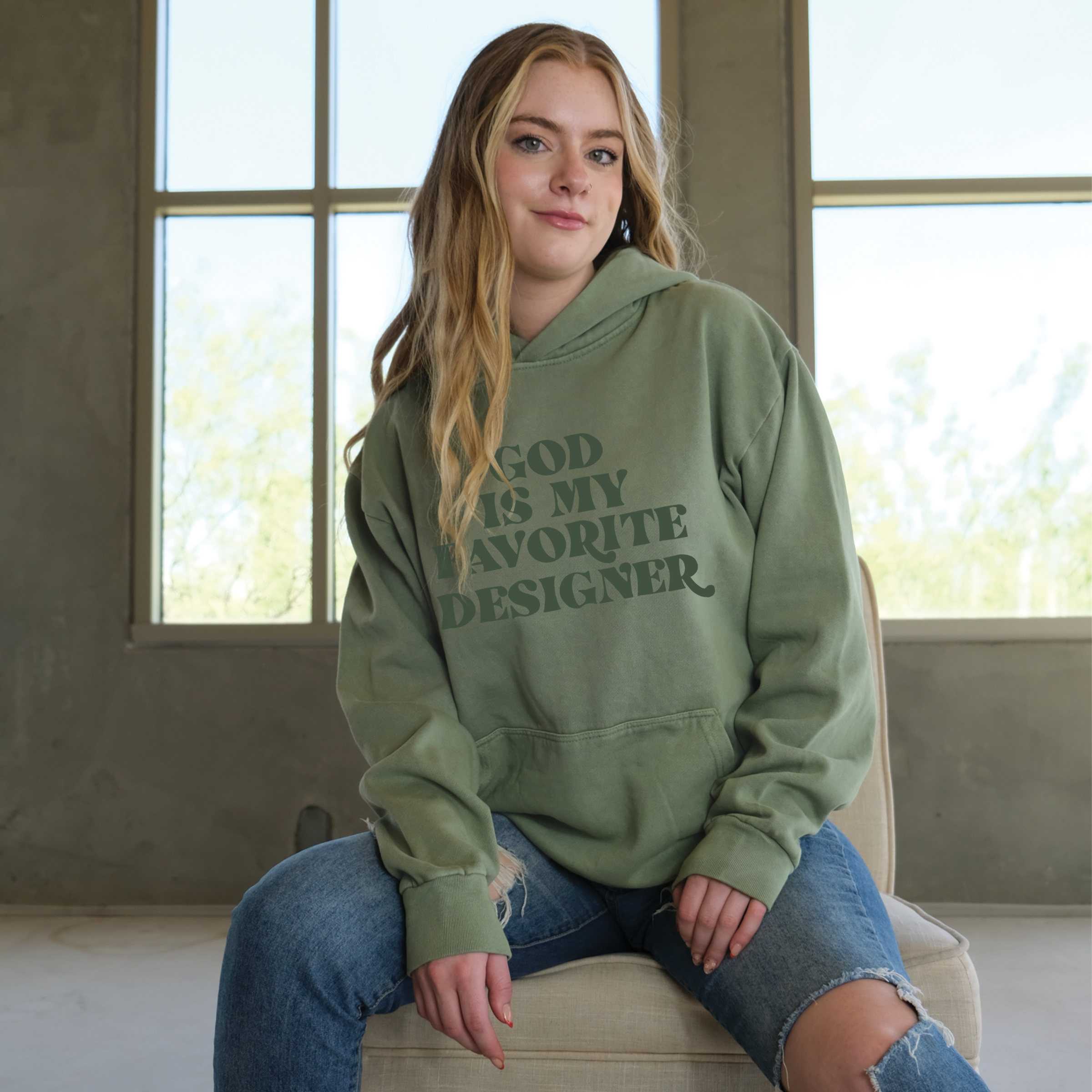 God Is My Favorite Designer Pullover Hoodie Oil Green