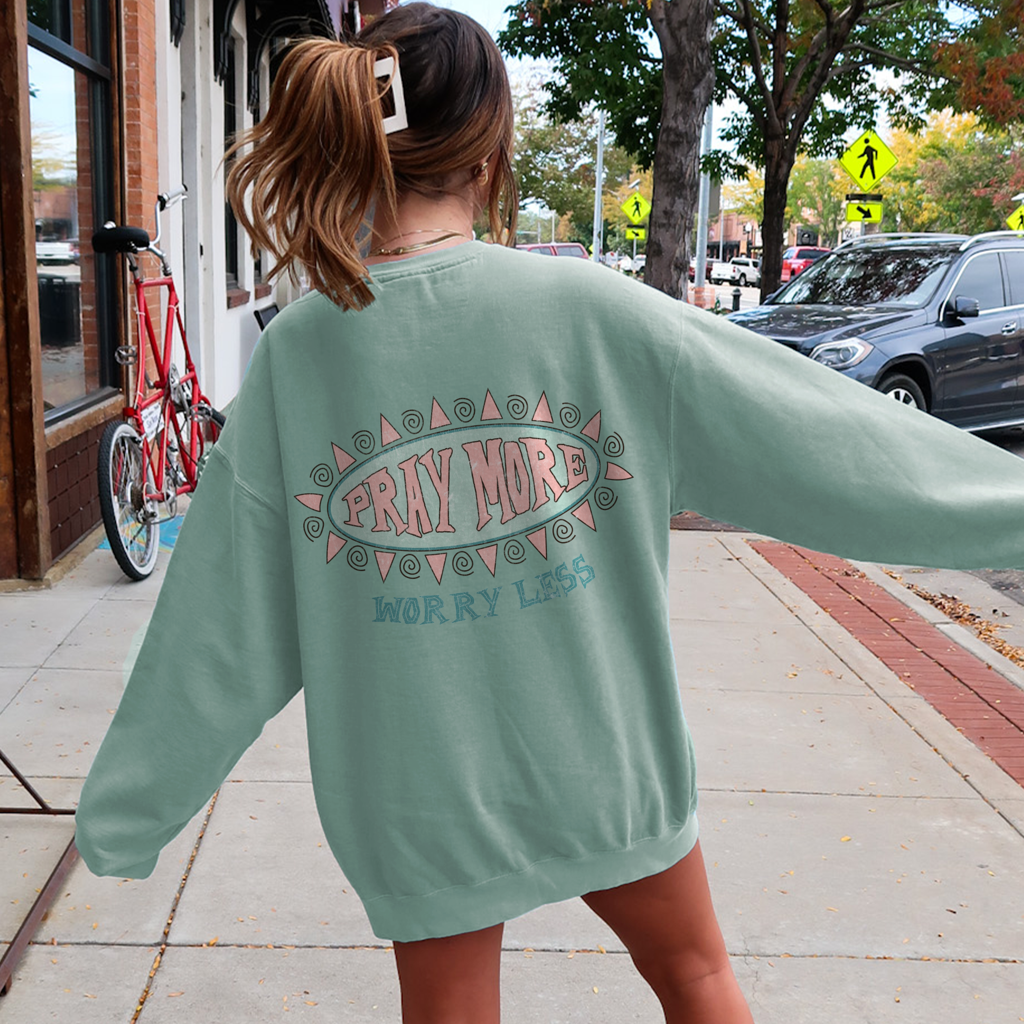 Pray More Worry Less Crewneck Sweatshirt – GLO