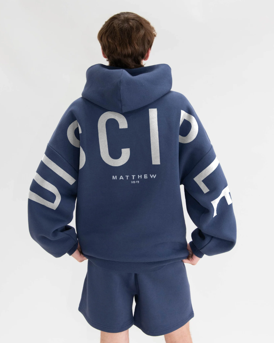 Disciple - White Print - Oceana | Tyler is 6’ and wears a size M