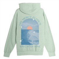 His Mercy Flows Wave After Wave Pullover Hoodie - Oil Green